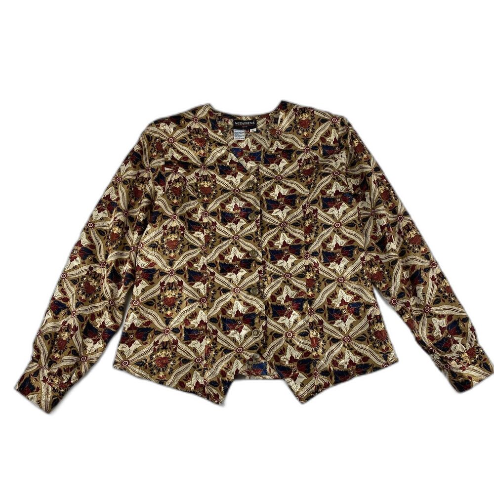 VTG Notations Blouse Womens 6 Gold Floral Vibrant Satin Career Classic Dressy